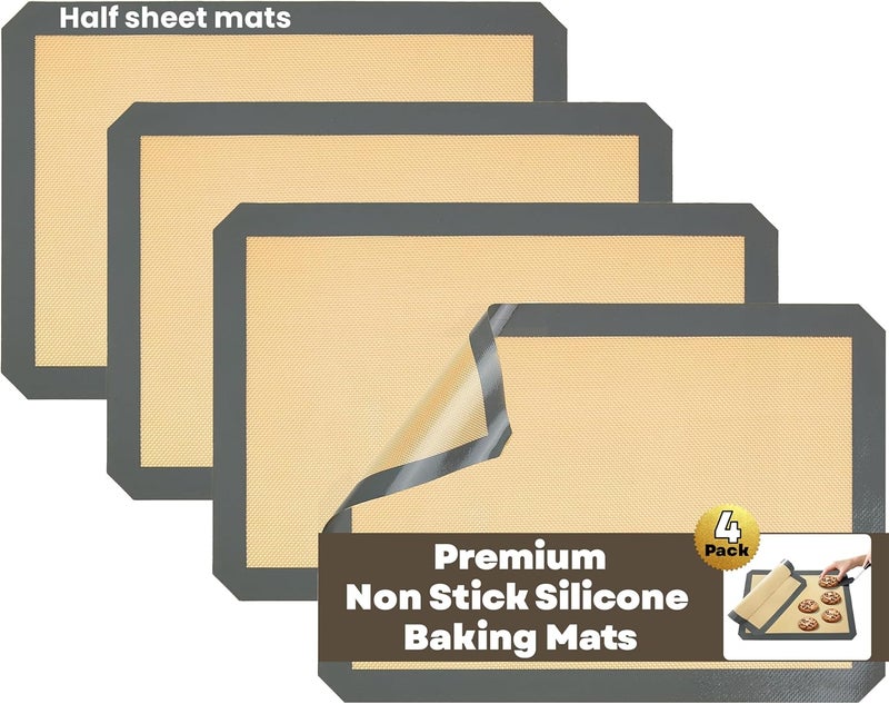 ThreadNanny Silicone Baking Mats Half Sheet Non Stick for Oven Reusable 4 Pack - Thick Heavy Duty Silicone Baking Mat Cookie Sheet 1/2 Size for Macaron & Pastry - Half Size Rectangular Cooking Oven Liner Pad - Image 1