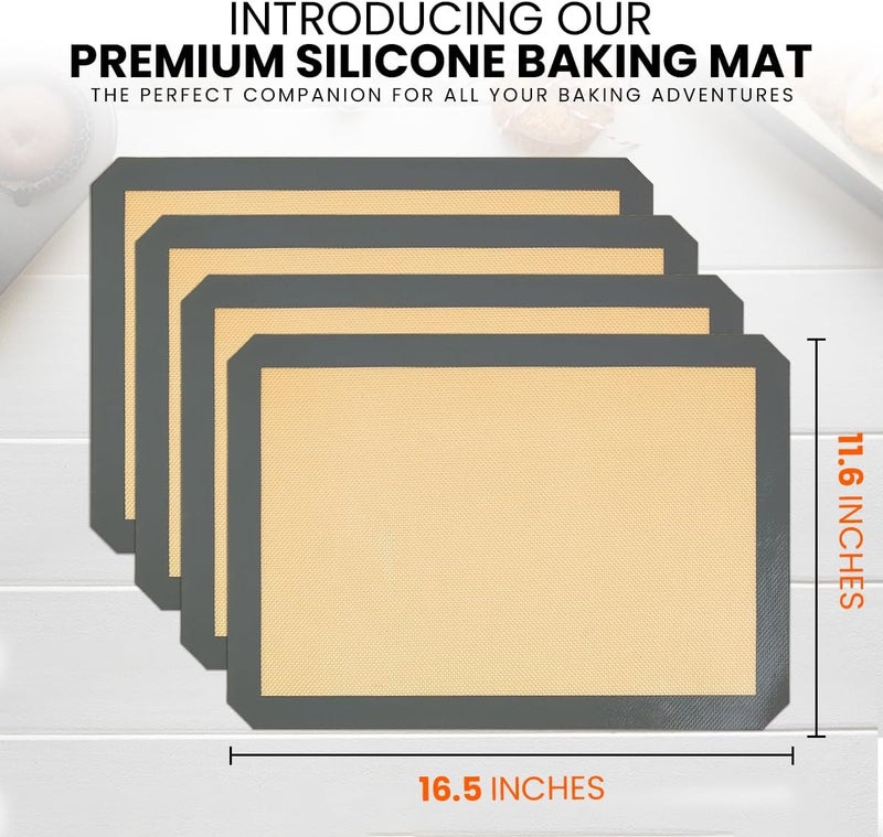 ThreadNanny Silicone Baking Mats Half Sheet Non Stick for Oven Reusable 4 Pack - Thick Heavy Duty Silicone Baking Mat Cookie Sheet 1/2 Size for Macaron & Pastry - Half Size Rectangular Cooking Oven Liner Pad - Image 2