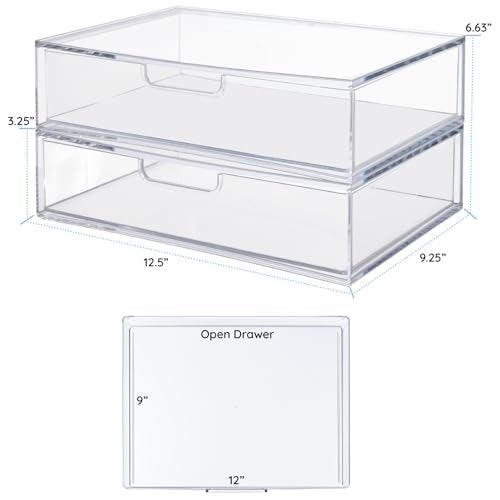 STORi STAX Plastic Stackable Organizer Drawers (Set of 2) Clear | 12.5" Wide | Set Includes Two Open Drawer | Organize Office Desk Accessories & Sort Paper | Made in USA - Image 5