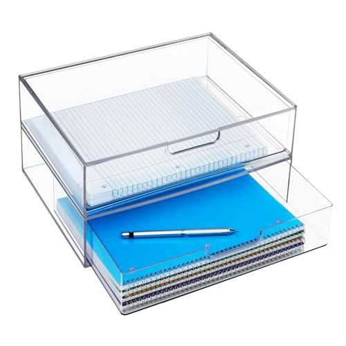 STORi STAX Plastic Stackable Organizer Drawers (Set of 2) Clear | 12.5" Wide | Set Includes Two Open Drawer | Organize Office Desk Accessories & Sort Paper | Made in USA - Image 1