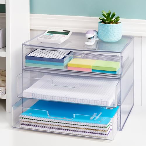 STORi STAX Plastic Stackable Organizer Drawers (Set of 2) Clear | 12.5" Wide | Set Includes Two Open Drawer | Organize Office Desk Accessories & Sort Paper | Made in USA - Image 3