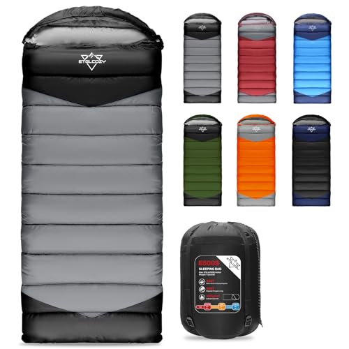ETGLCOZY Cold Weather Sleeping Bag for Adults, 30-50°F Comfort, Draft Collar & Zipper Tube, Waterproof, Bottom Vent, Compression Sack, Lightweight Camping Hiking Backpacking Gear, Black/Grey - Image 1