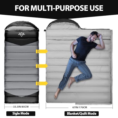 ETGLCOZY Cold Weather Sleeping Bag for Adults, 30-50°F Comfort, Draft Collar & Zipper Tube, Waterproof, Bottom Vent, Compression Sack, Lightweight Camping Hiking Backpacking Gear, Black/Grey - Image 4