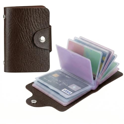 Kraptick Leather Credit Card Holder with Double-Sided Slots for Cards, Business Card Holder, ATM Card Holder with Unisex Design- 24 Card Slots (Brown) - Image 1