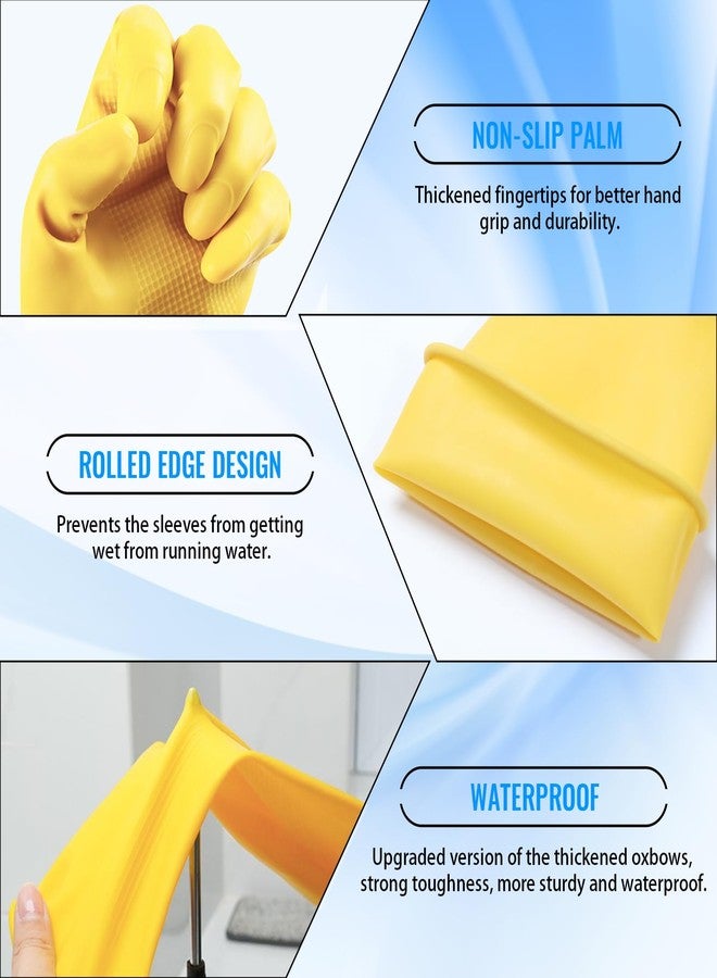 Coopache 2 Pack Long Rubber Gloves for Dishwashing Heavy Duty Reusable Glove Cleaning Washing Dishes Waterproof Work Glove for Men Women (Yellow, Large) - Image 3