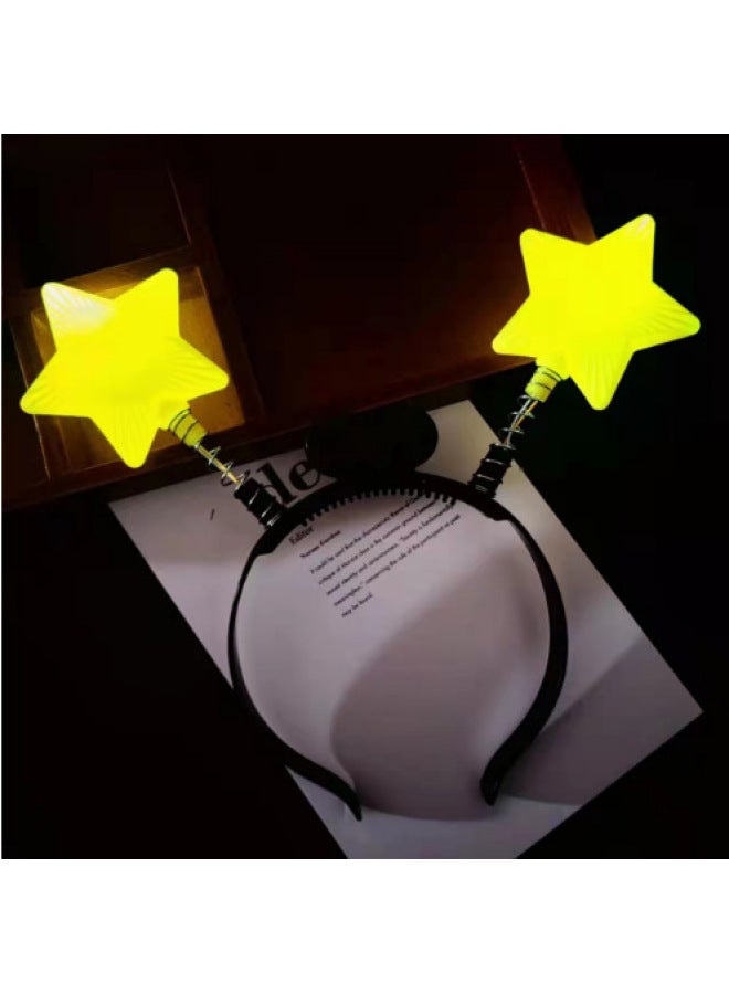 Luminous Headdress Five-pointed Star Spring Headband Star Headband Hairpin Light Stick Flash Five-pointed Star Hairpin Props-Color:Yellow Five-star Headband - Image 1