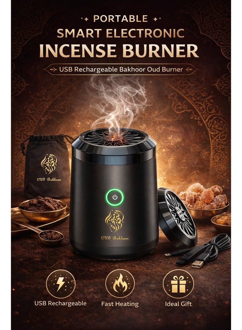 UV Enterprises Portable Electric Incense Burner USB Rechargeable Bakhoor Burner, Smart Oud Bukhoor Burner for Home Car Office, Arabic Incense Holder Diffuser - Image 1