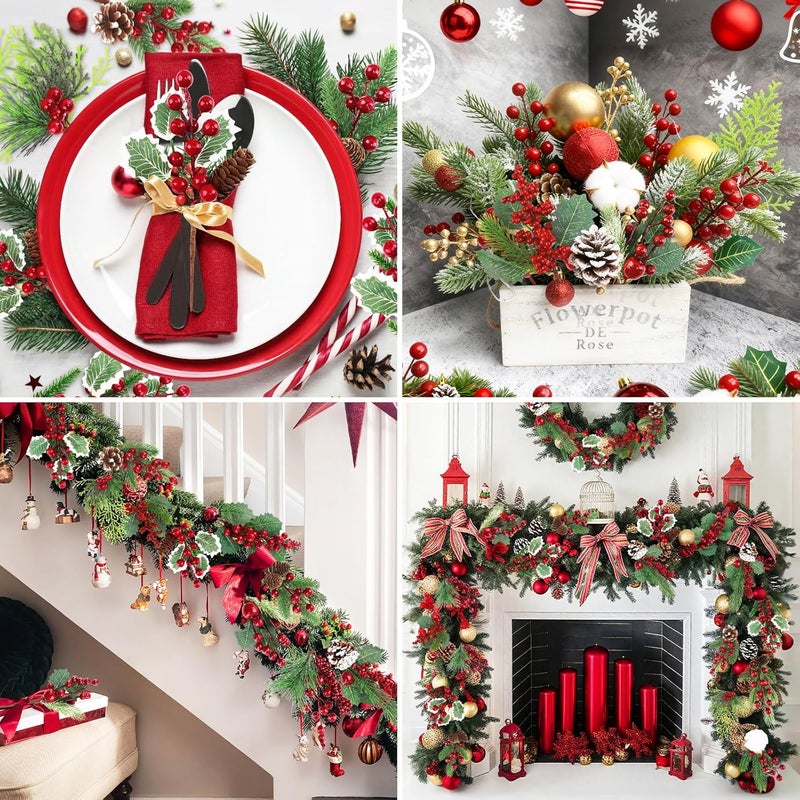MEMOVAN Christmas Picks and Sprays Artificial Pine Needles Branches Berries Red Stems with Red Berry Pinecone Holly Xmas Floral Picks for Crafts Flower Arrangement Wreath Holiday Xmas Tree Decor-12PCS - Image 5
