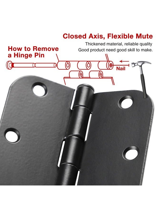 KIW Black Door Hinges 3.5 Inch Rounded Corner,3 1/2 Interior Door Hinges Fit Standard Door Flat Hinge 5/8" Radius 3 ½"x 3 ½" Hardware Controls 18 Pack - Image 2