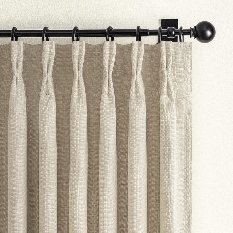 PleatedDrapes Room Darkening Natural Linen 84 Inch Curtains for Living Room, Modern Pinch Pleat Warm Beige Blackout 2 Layer Viral Curtain Thermal Sound Dampening Window Drape 84 Inches Length 2 Panels - Image 1
