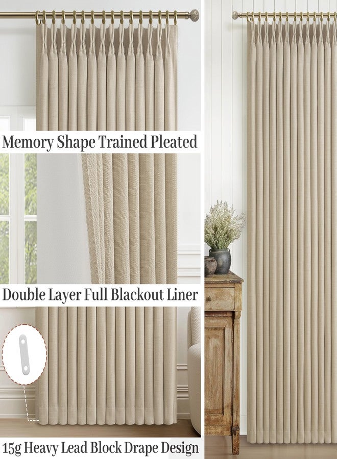 PleatedDrapes Room Darkening Natural Linen 84 Inch Curtains for Living Room, Modern Pinch Pleat Warm Beige Blackout 2 Layer Viral Curtain Thermal Sound Dampening Window Drape 84 Inches Length 2 Panels - Image 4