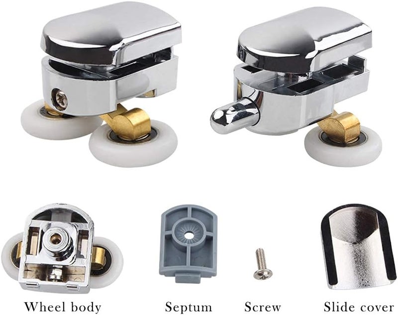Zikra Shower Door Rollers, 23mm Sliding Shower Doors Wheels Replacement Roller Runner Wheel 2 Top & 2 Bottom Roller fit for Glass Holes 14mm(4Pcs) - Image 3