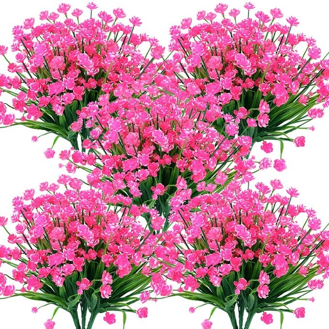 20 Bundles Artificial Outdoor Flowers Fake UV Resistant No Fade Greenery Faux Plants Shrubs for Indoor Outside Hanging Planter Office Home Wedding Farmhouse Decor Pink