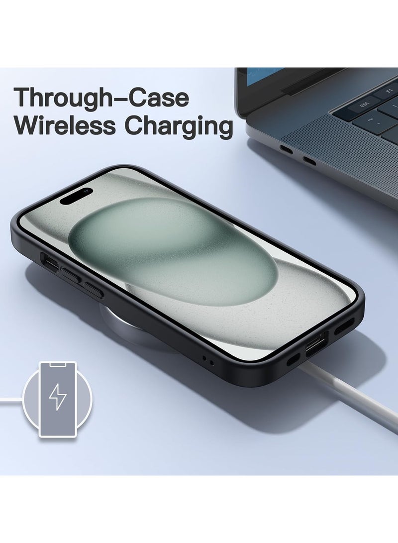 جي تيك حافظة غير لامعة لهاتف آيفون 15 6.1 بوصة مقاومة للصدمات بدرجة عسكرية حماية من السقوط غطاء خلفي شفاف بلوري مضاد لبصمات الأصابع أسود - Image 5