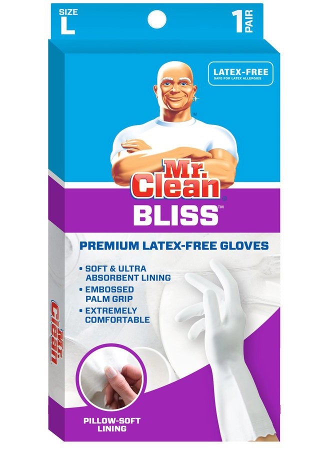 Mr Clean 243034 بليس، قفازات كبيرة خالية من اللاتكس، فينيل، بطانة ناعمة فائقة الامتصاص، قبضة دوامة غير قابلة للانزلاق، (كبير) - Image 3