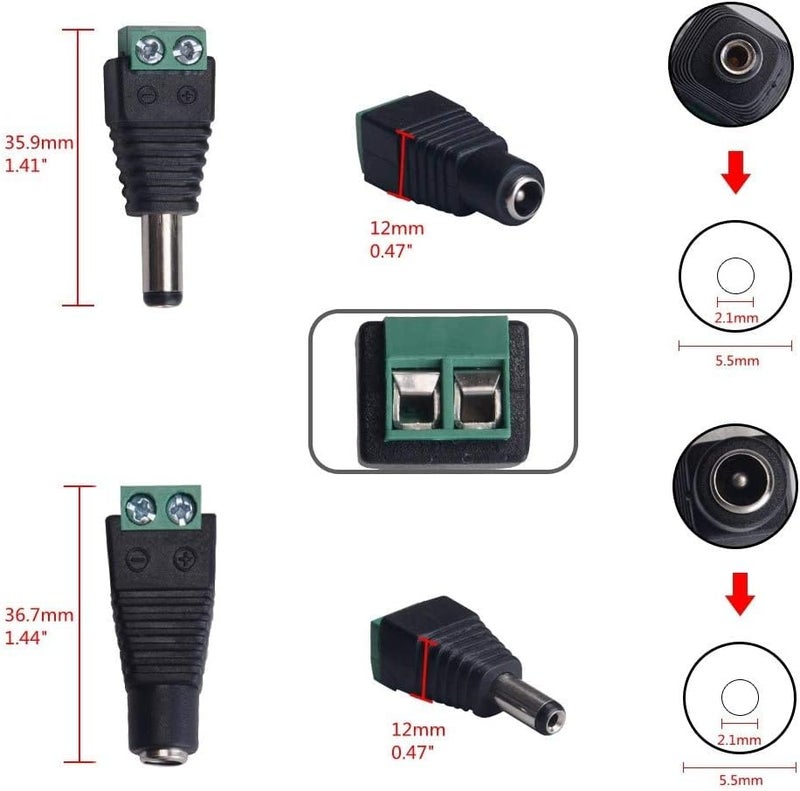 Luckam Male & Female 2.1x5.5MM Barrel Power 12V Male and Female DC Jack Power Connector Adapter for CCTV Camera/Led Strip (10 Pair) - Image 5