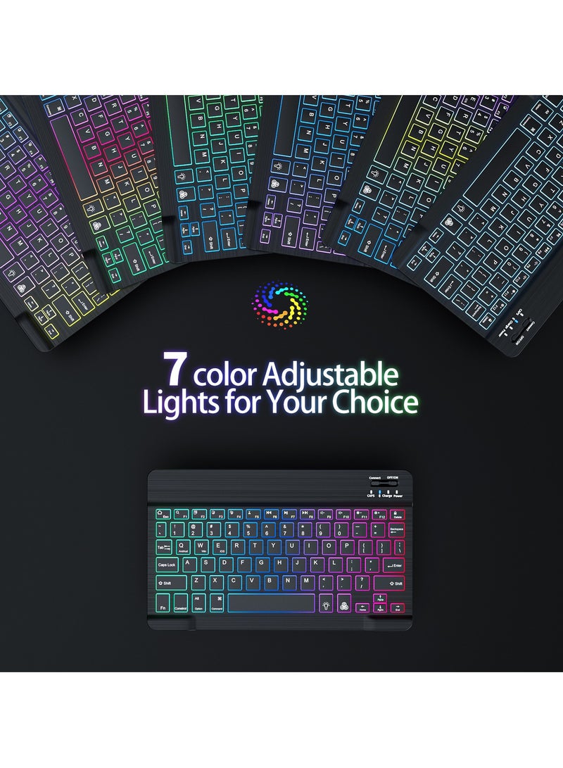 10-inch wireless Bluetooth bilingual keyboard and mouse set, dual-mode mouse, 7-color ambient light keyboard and mouse set, suitable for all brand systems of tablets and mobile phones - Image 1