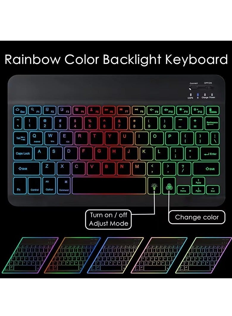 10-inch wireless Bluetooth bilingual keyboard and mouse set, dual-mode mouse, 7-color ambient light keyboard and mouse set, suitable for all brand systems of tablets and mobile phones - Image 2