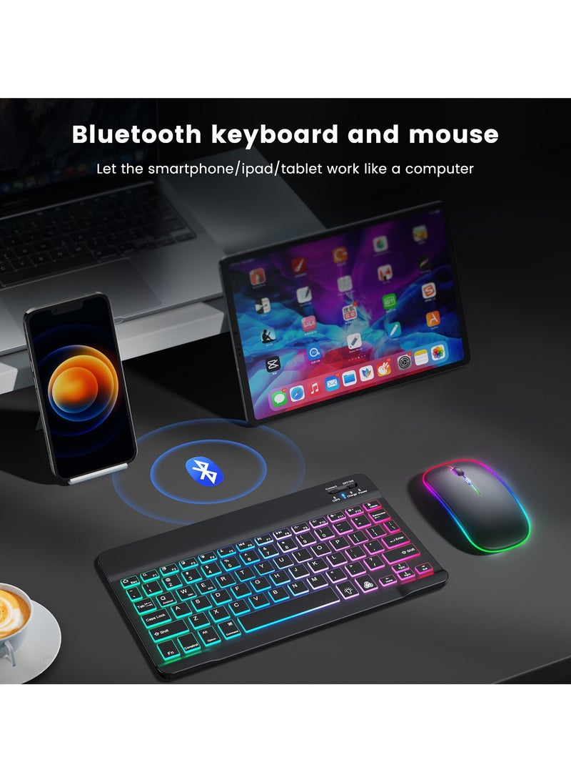 10-inch wireless Bluetooth bilingual keyboard and mouse set, dual-mode mouse, 7-color ambient light keyboard and mouse set, suitable for all brand systems of tablets and mobile phones - Image 3
