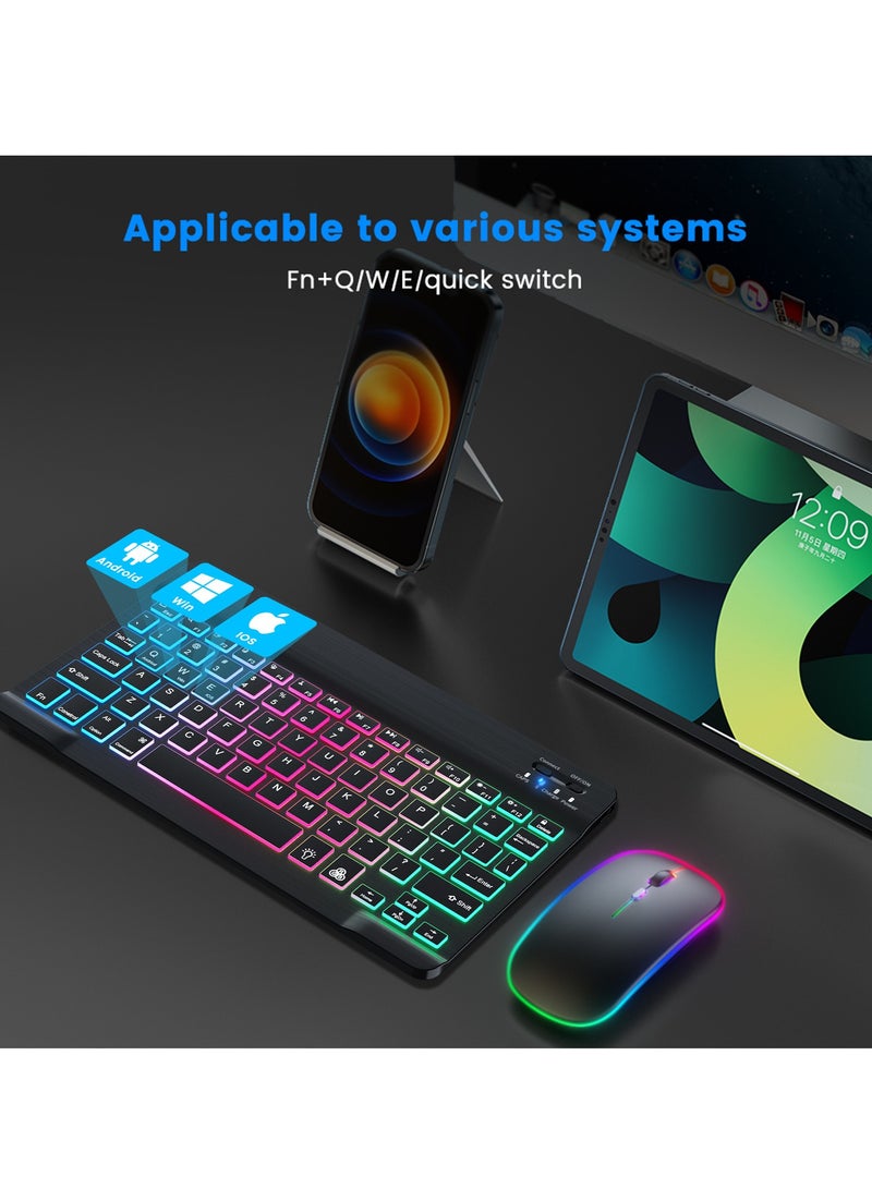 10-inch wireless Bluetooth bilingual keyboard and mouse set, dual-mode mouse, 7-color ambient light keyboard and mouse set, suitable for all brand systems of tablets and mobile phones - Image 4