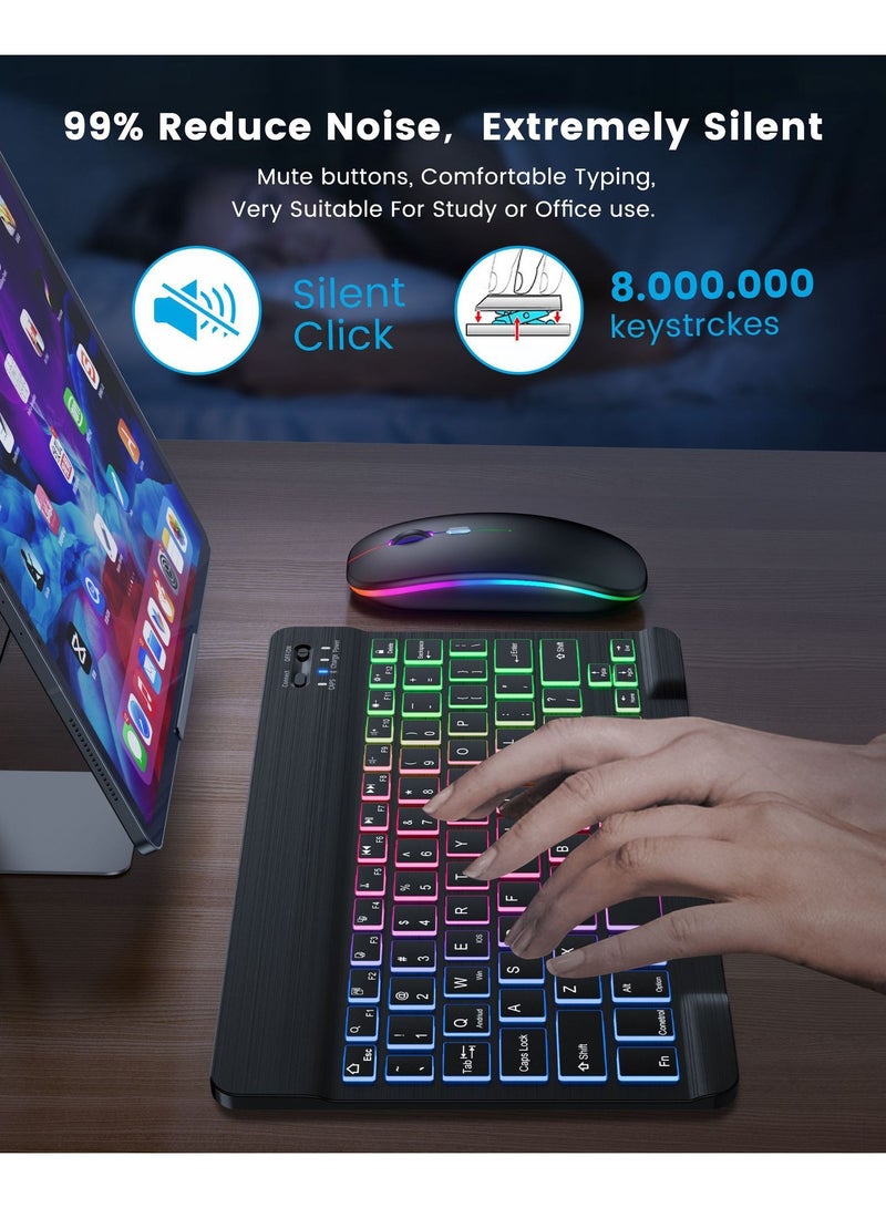 10-inch wireless Bluetooth bilingual keyboard and mouse set, dual-mode mouse, 7-color ambient light keyboard and mouse set, suitable for all brand systems of tablets and mobile phones - Image 5