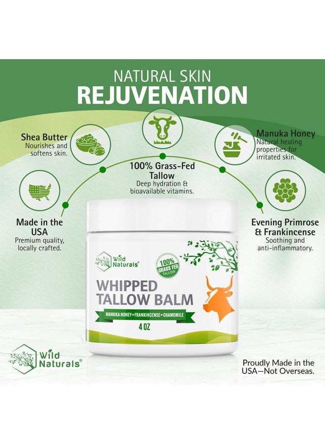 Wild Naturals Wild Naturals Whipped Tallow Balm, 100% Grass Fed Beef Tallow and Honey Balm for Face and Body, Unscented Face Moisturizer, Anti-Aging and Dry Skin Relief, Non-Greasy, All-Natural, 4oz - Image 2