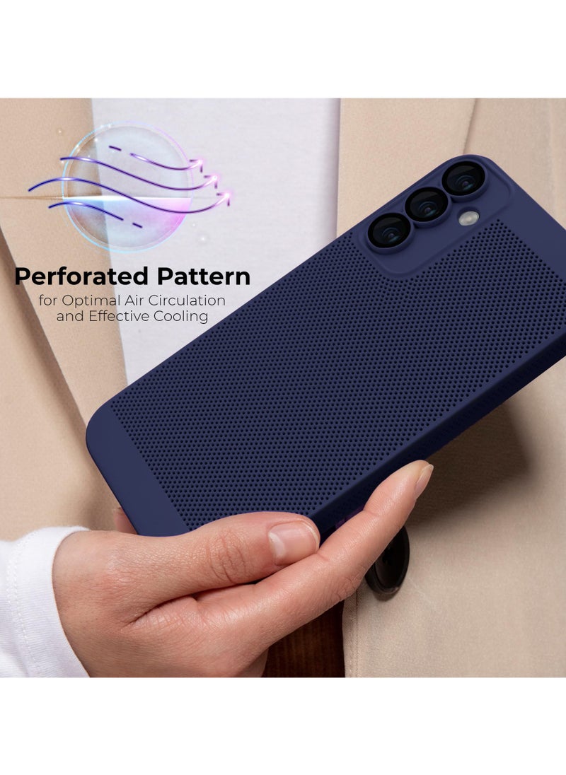 Generic - Heat Dissipation Case with Built in Camera Lens Protector Slim Fit Breathable Cooling Anti Fingerprint Hard PC Back Shockproof Cover For Samsung Galaxy A34 (Blue) - Image 1