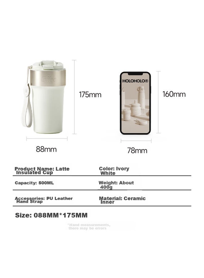 Holoholo Coffee Mug, Latte Cup, Insulated Cup, Ceramic Inner Liner, Women's Water Cup, 500ml, Men's Large Capacity, Portable Travel Cup - Image 1