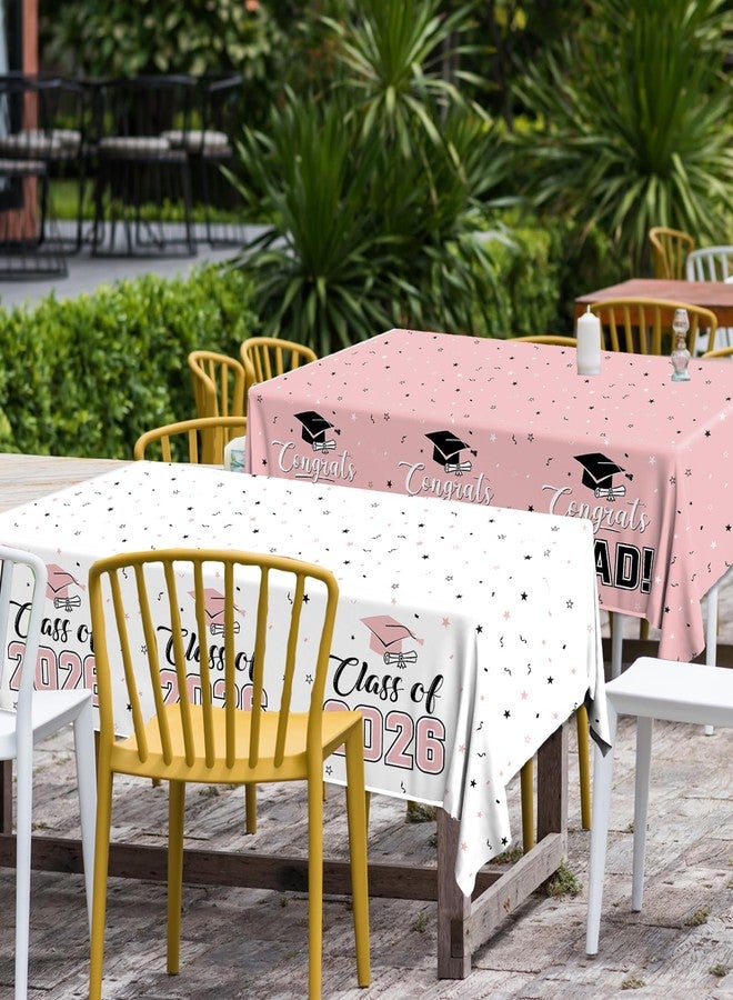 Bezkega 2026 Graduation Decorations,Congrats Grad Tablecloth 2pcs White Pink Class of 2026 Table Covers Rectangle for Graduation Party Supplies,108x54inch(Pink) - Image 5