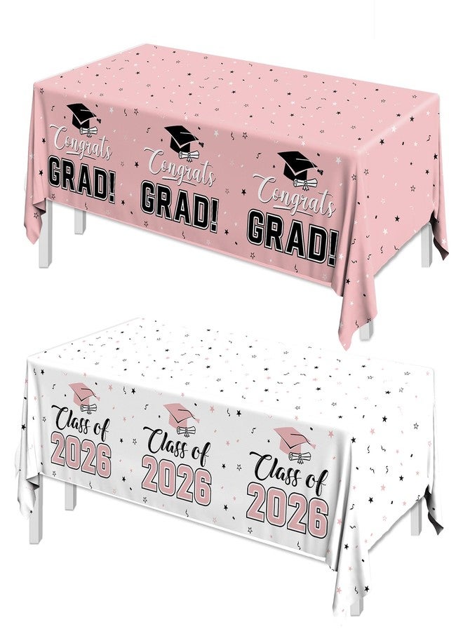 Bezkega 2026 Graduation Decorations,Congrats Grad Tablecloth 2pcs White Pink Class of 2026 Table Covers Rectangle for Graduation Party Supplies,108x54inch(Pink) - Image 1