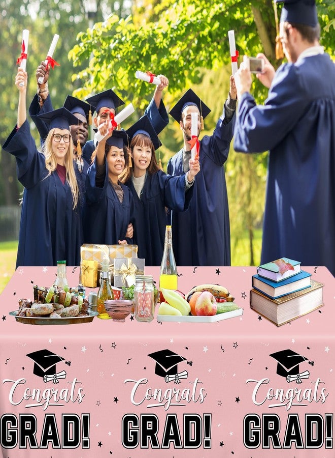 Bezkega 2026 Graduation Decorations,Congrats Grad Tablecloth 2pcs White Pink Class of 2026 Table Covers Rectangle for Graduation Party Supplies,108x54inch(Pink) - Image 3