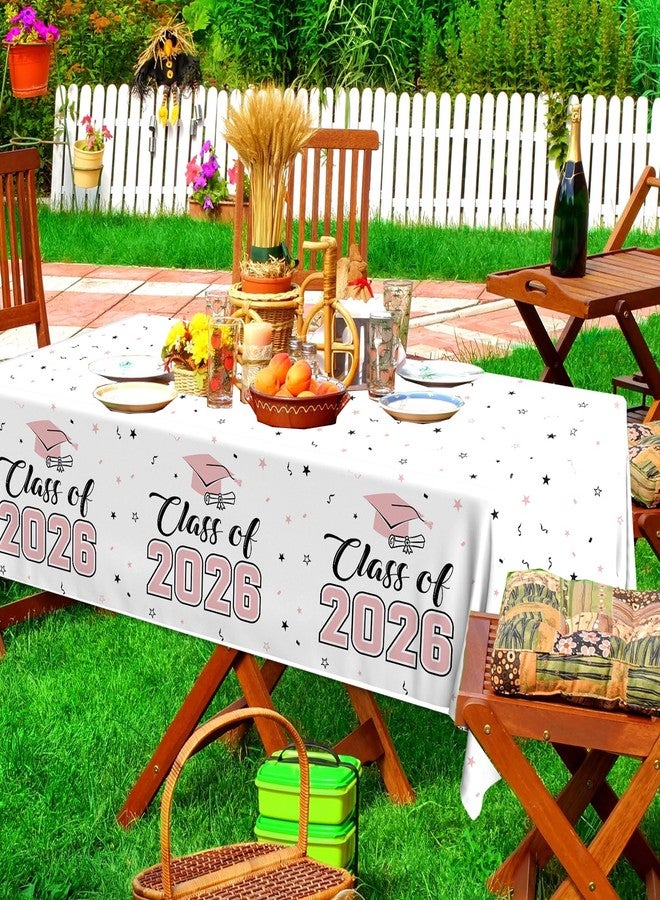 Bezkega 2026 Graduation Decorations,Congrats Grad Tablecloth 2pcs White Pink Class of 2026 Table Covers Rectangle for Graduation Party Supplies,108x54inch(Pink) - Image 4