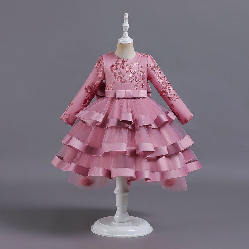 New Long Sleeve Girls Tulle Princess Dress Pink 