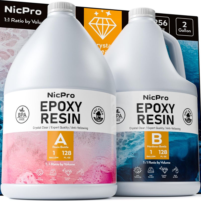 Nicpro 2 Gallon Crystal Clear Epoxy Resin Kit, Not Yellowing & Bubbles Free Food Safe Resin for Coating and Casting, Craft DIY, Jewelry Making Art, Molds, Tables Top, Wood - Image 1