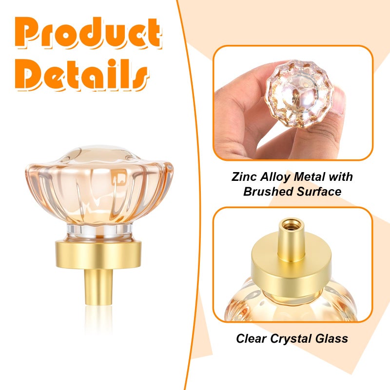 Exclaith 6 Pack Crystal Cabinet Knobs Drawer Knobs, 1.4" Diameter Glass Handles, Flower Vintage Glass Clear Crystal Small Pull, for Kitchens, Closet, Dresser Drawers, Cupboard, Wardrobe, Champagne - Image 4