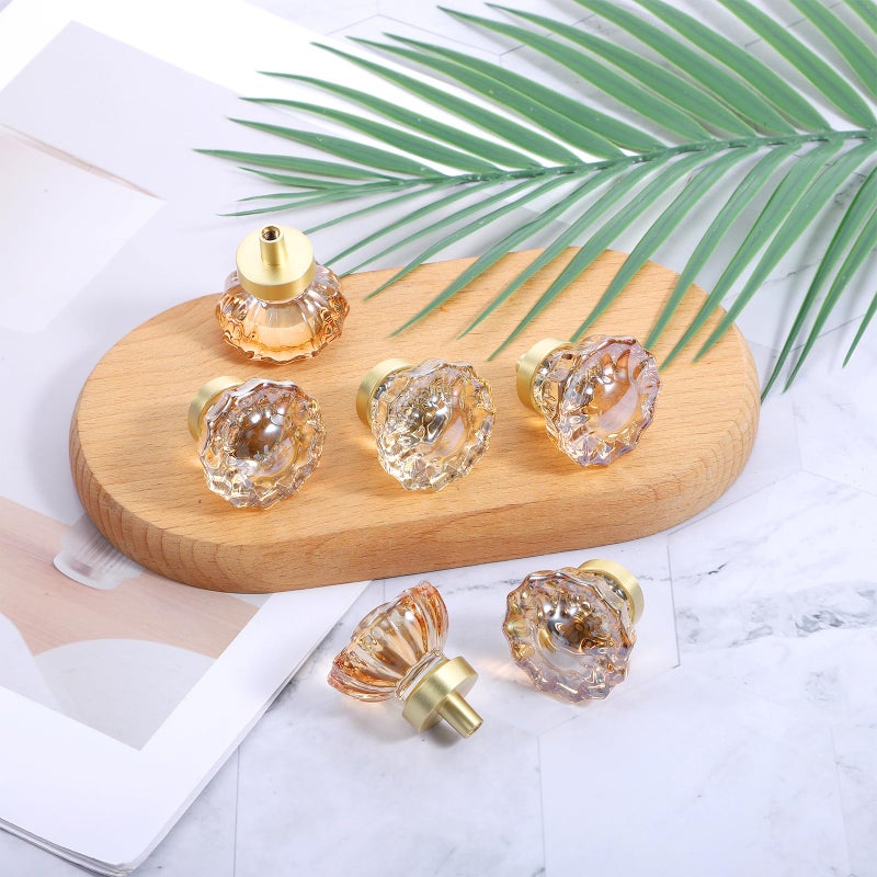 Exclaith 6 Pack Crystal Cabinet Knobs Drawer Knobs, 1.4" Diameter Glass Handles, Flower Vintage Glass Clear Crystal Small Pull, for Kitchens, Closet, Dresser Drawers, Cupboard, Wardrobe, Champagne - Image 5