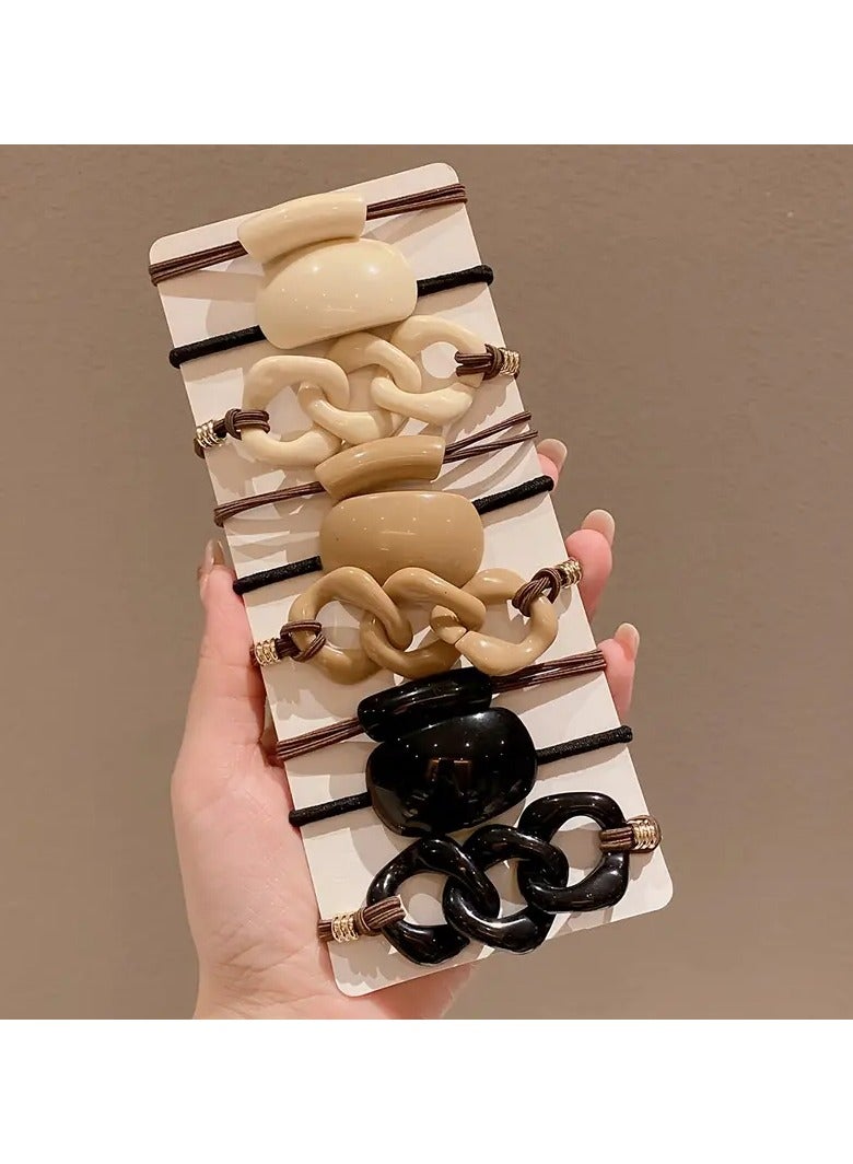 Goolsky 9pcs Elegant Hair Ties Set, Simple Ponytail Holders with Metal Buckle, Summer Rubber Bands for Women, Vintage Style Hair Accessories - Image 1