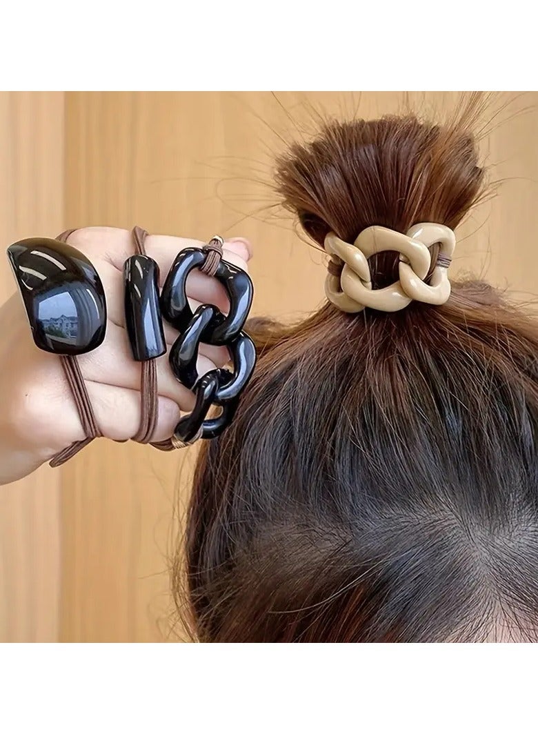 Goolsky 9pcs Elegant Hair Ties Set, Simple Ponytail Holders with Metal Buckle, Summer Rubber Bands for Women, Vintage Style Hair Accessories - Image 2