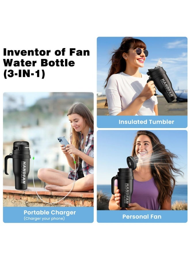 هاند فان زجاجة ماء رياضية وعازلة 3 في 1 من HandFan M440 مع مروحة يدوية محمولة للاستخدام في الرياضة وصالة الألعاب الرياضية - Image 2