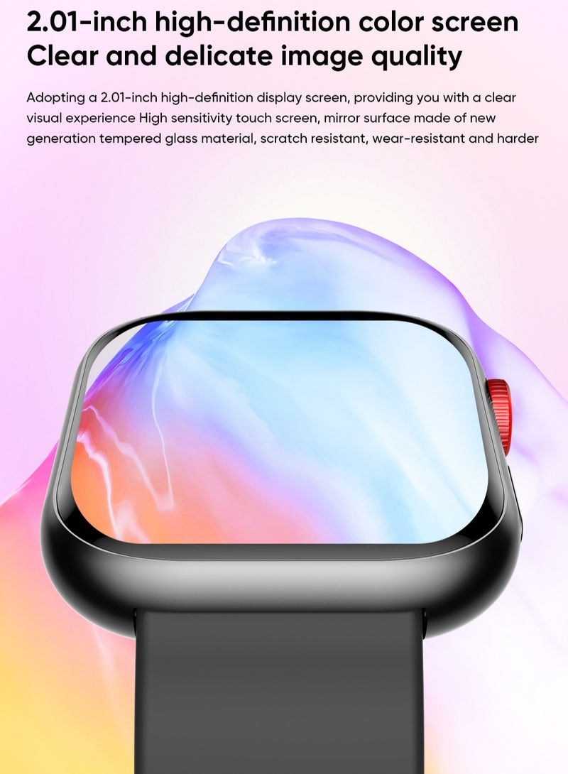 XZL LC88 Smart Watch - Arabic Operation, Make and Receive Calls, Magnetic Charging, Health Monitoring, Sports Recording, Waterproof Lifestyle, Bluetooth Connection, Remote Selfie, Heart Rate/Sleep Monitoring, 100+ Sports Modes, 2.01 Inch HD Touch Screen, Compatible with Apple/Huawei/Samsung/Xiaomi and Other Mobile Phones (Black) - Good Gift for Men and Women  - Image 3