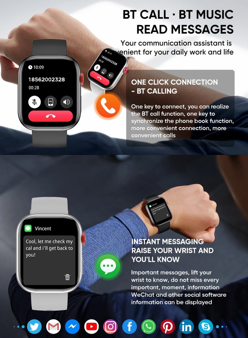 XZL LC88 Smart Watch - Arabic Operation, Make and Receive Calls, Magnetic Charging, Health Monitoring, Sports Recording, Waterproof Lifestyle, Bluetooth Connection, Remote Selfie, Heart Rate/Sleep Monitoring, 100+ Sports Modes, 2.01 Inch HD Touch Screen, Compatible with Apple/Huawei/Samsung/Xiaomi and Other Mobile Phones (Black) - Good Gift for Men and Women  - Image 5