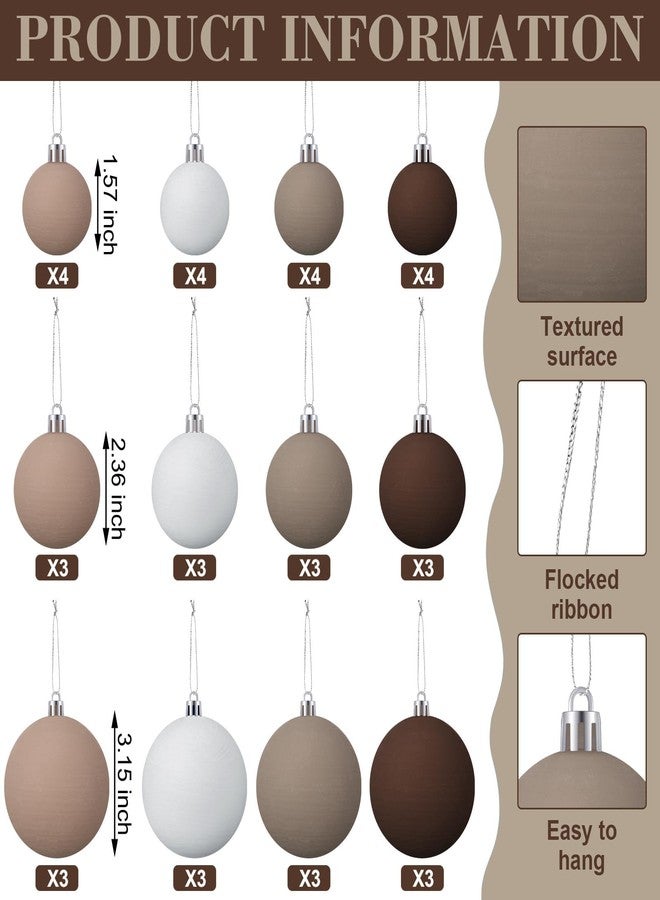 PullCrease 40 Pcs Neutral Matte Christmas Ball Ornaments Textured Rustic Boho White Brown Xmas Bulbs Ornaments with Velvet Ribbon 1.57 1.97 2.36 Inch Modern Christmas Decor for Tree Holiday Decor - Image 3