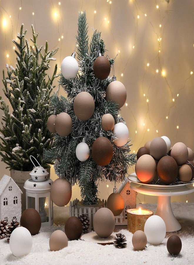 PullCrease 40 Pcs Neutral Matte Christmas Ball Ornaments Textured Rustic Boho White Brown Xmas Bulbs Ornaments with Velvet Ribbon 1.57 1.97 2.36 Inch Modern Christmas Decor for Tree Holiday Decor - Image 4