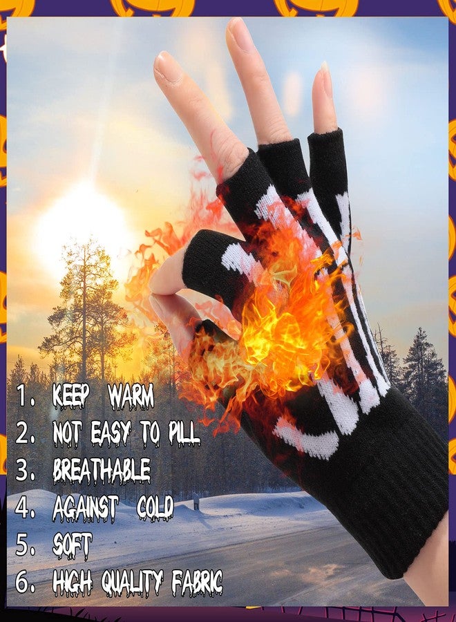 زانماي قفازات زانماي الهيكلية، زوجان، للرجال والنساء، مرنة، محبوكة، شتوية، بدون أصابع، بتصميم جمجمة قوطية، دافئة لليدين، للجنسين، قفازات نصف أصبع دافئة - Image 4