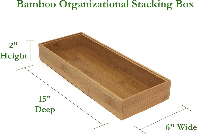 Lipper International Bamboo Wood Stacking Drawer Organizer Box, 3" x 9", Set of 2 - Image 2