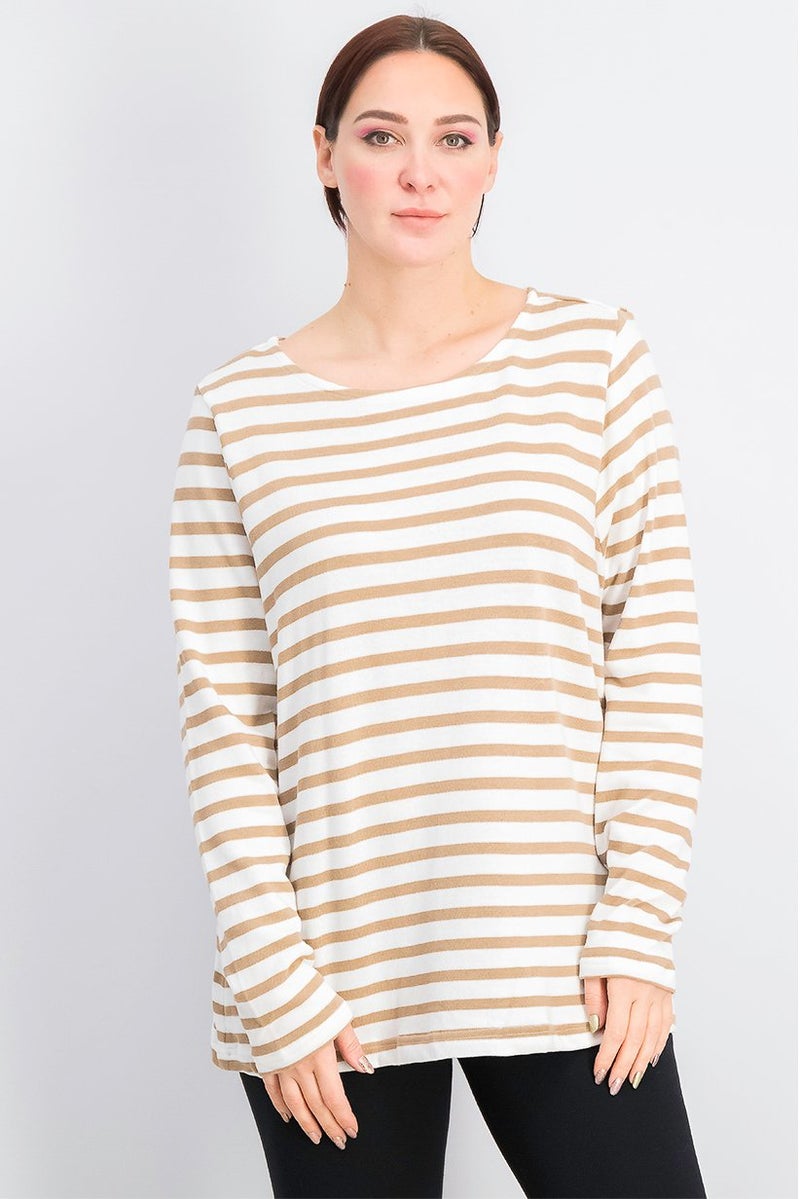 Tchibo Women Stripe Round Neckline Sweater, White - Image 1