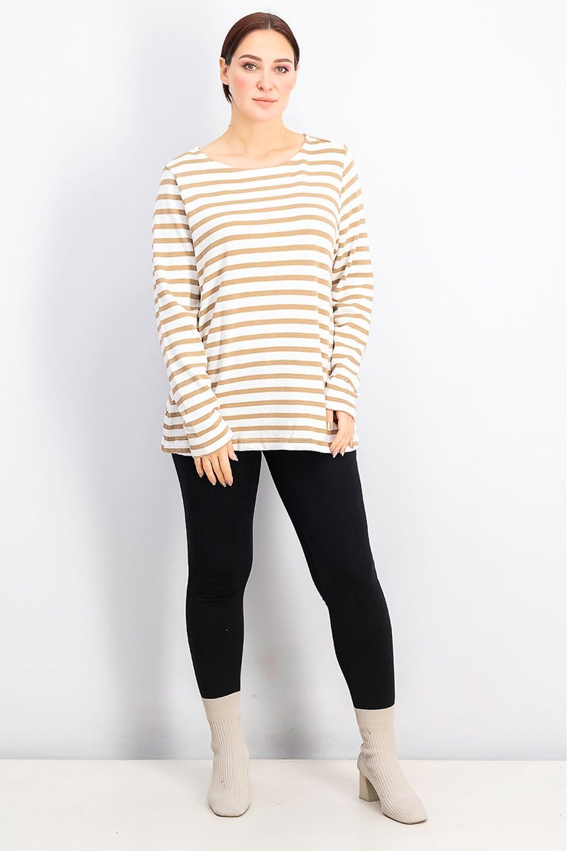 Tchibo Women Stripe Round Neckline Sweater, White - Image 3