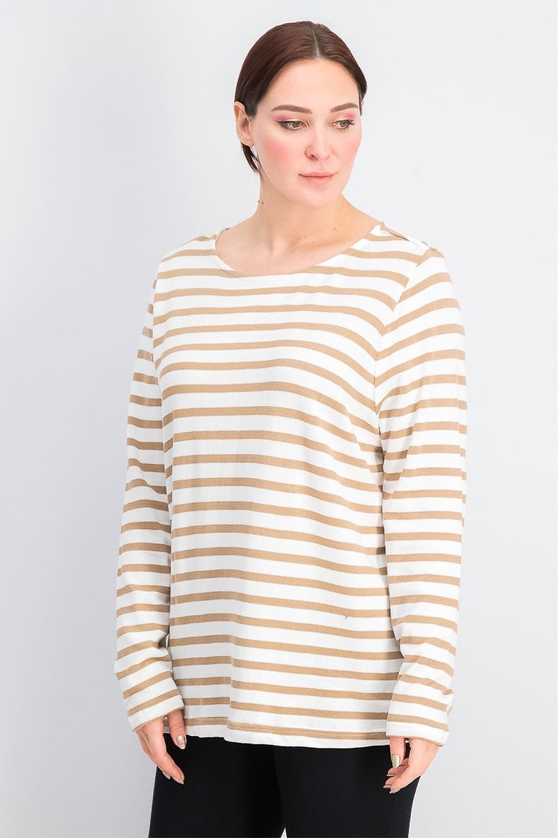 Tchibo Women Stripe Round Neckline Sweater, White - Image 4