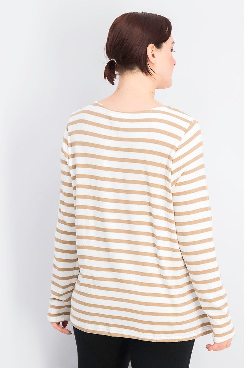 Tchibo Women Stripe Round Neckline Sweater, White - Image 2