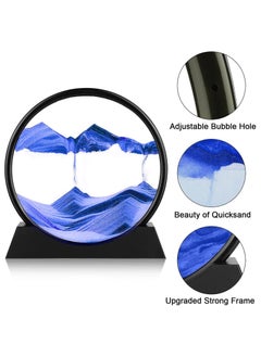 Rubik Sand Art Liquid Motion, Round Glass 3D Moving Sand Art Picture Deep Sea Sandscape in Motion Display Flowing Sand for Adult Kid Desktop Home Office Work Decor (Blue, 7inch)  - Image 2